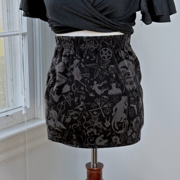 Kreepsville 666 Goat Head Mini Skirt Medium Stretch Cotton Spandex Goth - Picture 5 of 7